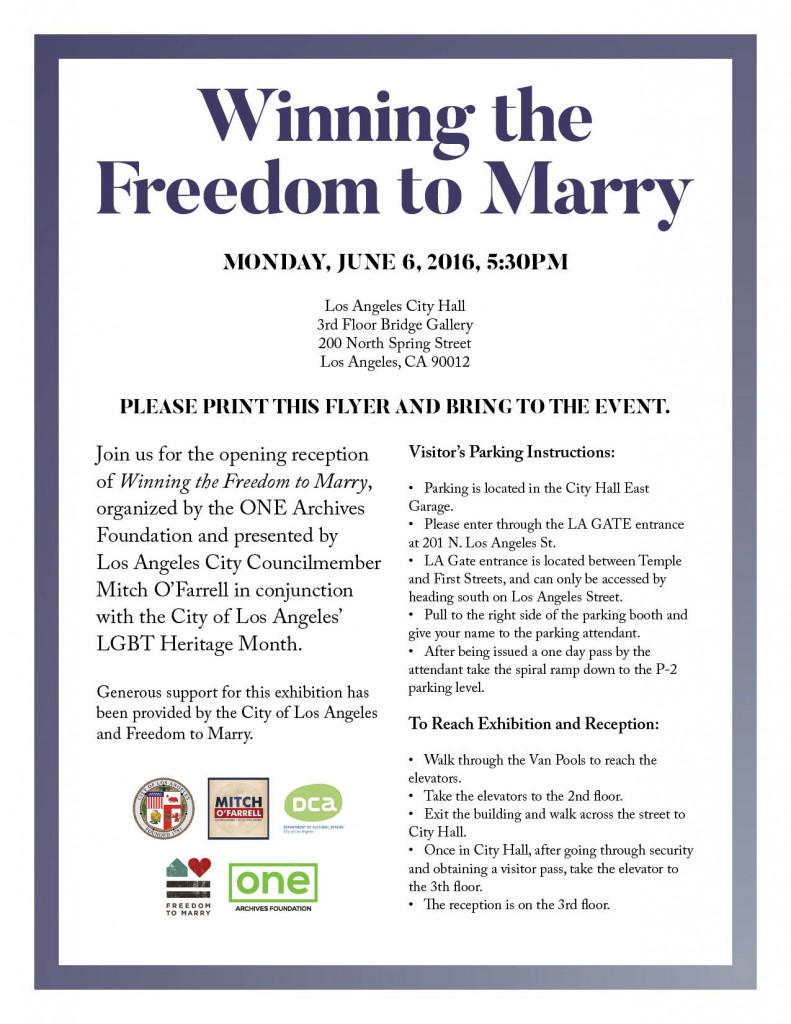 Winning the Freedom to Marry Reception Flyer